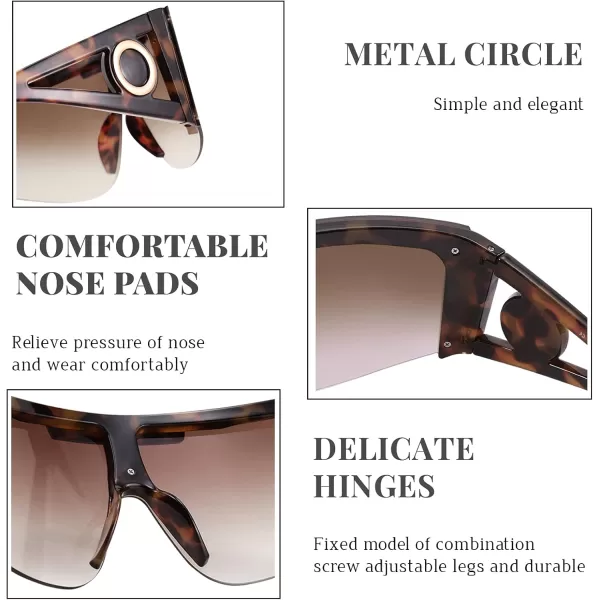 FEISEDY One Piece Oversized Sunglasses for Men Women Big Shades Wrap Shield Sunglasses for Cycling Driving Vacation B4027Leopard Frame  Gradual Tea Lens