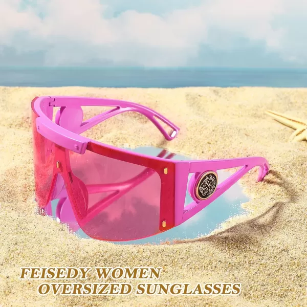 FEISEDY One Piece Oversized Sunglasses for Men Women Big Shades Wrap Shield Sunglasses for Cycling Driving Vacation B4027Pink