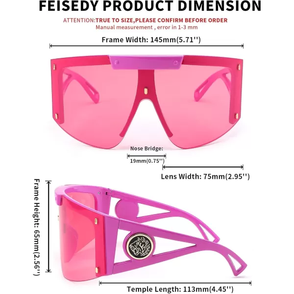 FEISEDY One Piece Oversized Sunglasses for Men Women Big Shades Wrap Shield Sunglasses for Cycling Driving Vacation B4027Pink