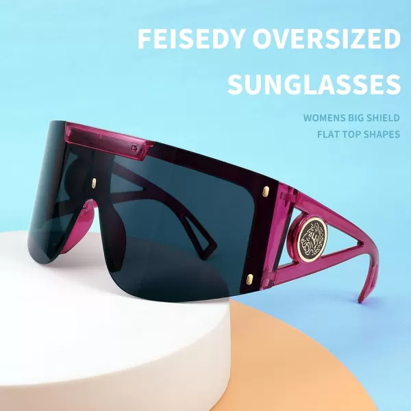 FEISEDY One Piece Oversized Sunglasses for Men Women Big Shades Wrap Shield Sunglasses for Cycling Driving Vacation B4027Rose Frame  Grey Lens