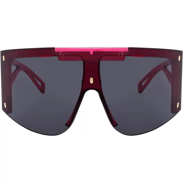 FEISEDY One Piece Oversized Sunglasses for Men Women Big Shades Wrap Shield Sunglasses for Cycling Driving Vacation B4027Rose Frame  Grey Lens