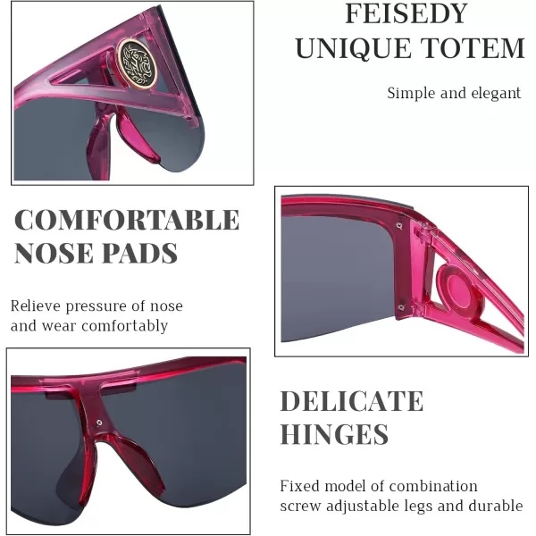 FEISEDY One Piece Oversized Sunglasses for Men Women Big Shades Wrap Shield Sunglasses for Cycling Driving Vacation B4027Rose Frame  Grey Lens