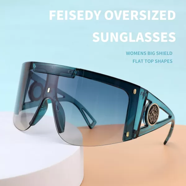 FEISEDY One Piece Oversized Sunglasses for Men Women Big Shades Wrap Shield Sunglasses for Cycling Driving Vacation B4027Transparent Blue Frame  Blueyellow Lens
