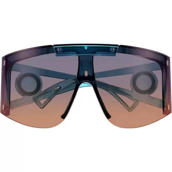 FEISEDY One Piece Oversized Sunglasses for Men Women Big Shades Wrap Shield Sunglasses for Cycling Driving Vacation B4027Transparent Blue Frame  Blueyellow Lens