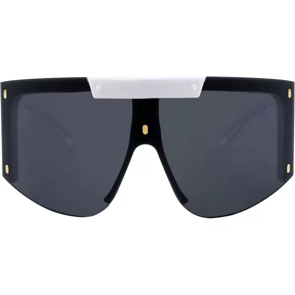 FEISEDY One Piece Oversized Sunglasses for Men Women Big Shades Wrap Shield Sunglasses for Cycling Driving Vacation B4027White Frame  Grey Lens