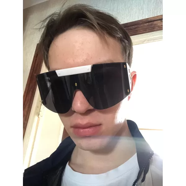 FEISEDY One Piece Oversized Sunglasses for Men Women Big Shades Wrap Shield Sunglasses for Cycling Driving Vacation B4027White Frame  Grey Lens