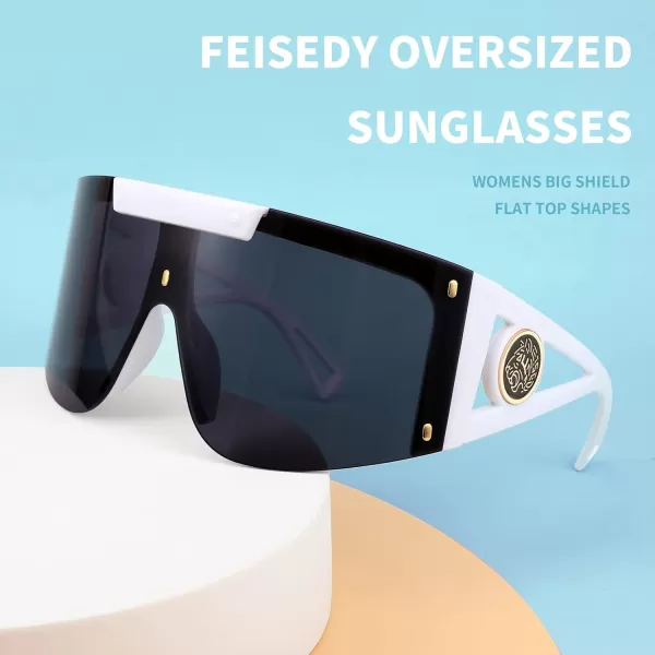 FEISEDY One Piece Oversized Sunglasses for Men Women Big Shades Wrap Shield Sunglasses for Cycling Driving Vacation B4027White Frame  Grey Lens