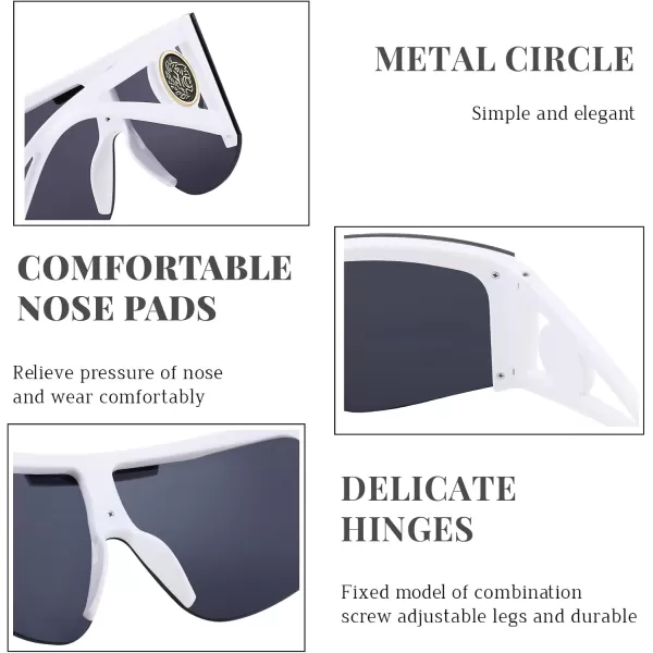 FEISEDY One Piece Oversized Sunglasses for Men Women Big Shades Wrap Shield Sunglasses for Cycling Driving Vacation B4027White Frame  Grey Lens