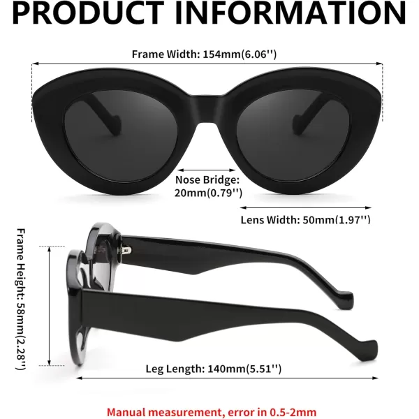 FEISEDY Oversized Cat Eye Sunglasses for Women Retro Thick Frame Oval Cateye Shades UV400 Sunnies B9068Black