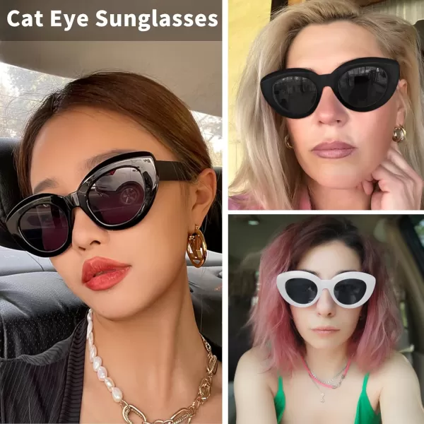 FEISEDY Oversized Cat Eye Sunglasses for Women Retro Thick Frame Oval Cateye Shades UV400 Sunnies B9068Black