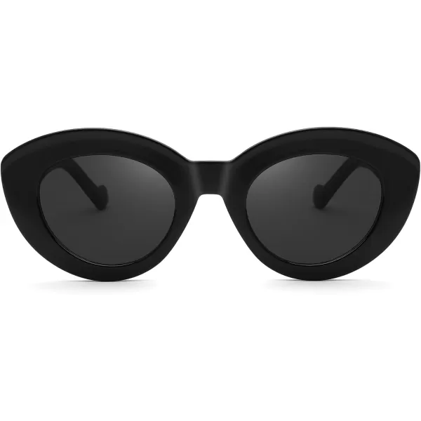 FEISEDY Oversized Cat Eye Sunglasses for Women Retro Thick Frame Oval Cateye Shades UV400 Sunnies B9068Black