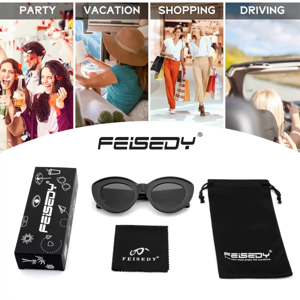 FEISEDY Oversized Cat Eye Sunglasses for Women Retro Thick Frame Oval Cateye Shades UV400 Sunnies B9068Black