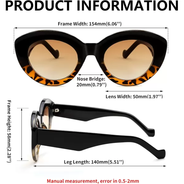 FEISEDY Oversized Cat Eye Sunglasses for Women Retro Thick Frame Oval Cateye Shades UV400 Sunnies B9068Black Leopard