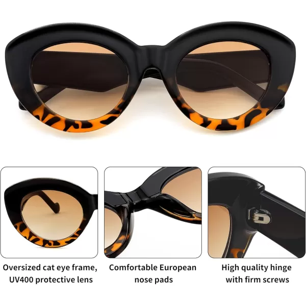 FEISEDY Oversized Cat Eye Sunglasses for Women Retro Thick Frame Oval Cateye Shades UV400 Sunnies B9068Black Leopard