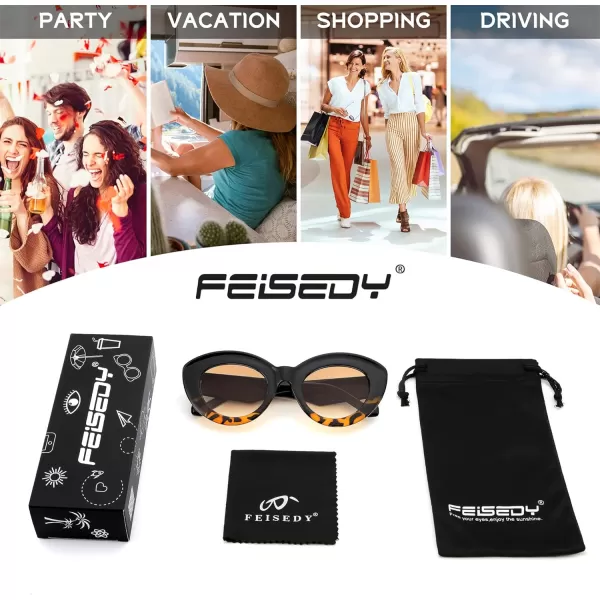 FEISEDY Oversized Cat Eye Sunglasses for Women Retro Thick Frame Oval Cateye Shades UV400 Sunnies B9068Black Leopard
