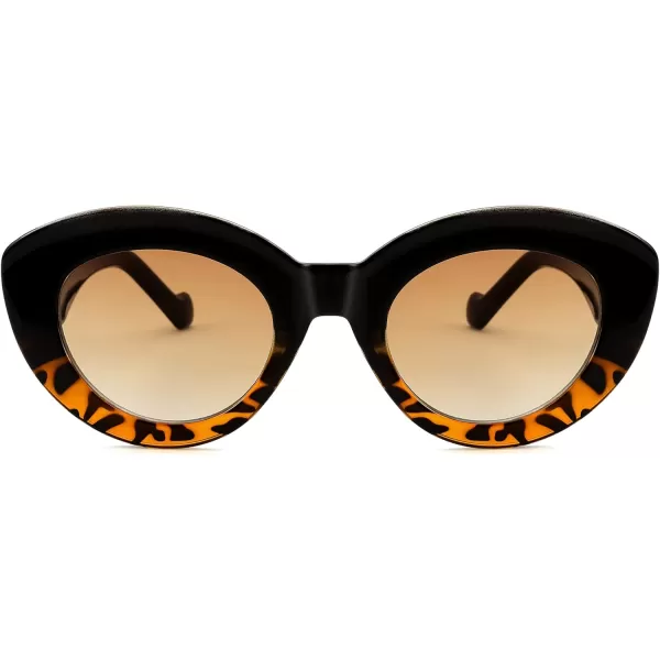 FEISEDY Oversized Cat Eye Sunglasses for Women Retro Thick Frame Oval Cateye Shades UV400 Sunnies B9068Black Leopard