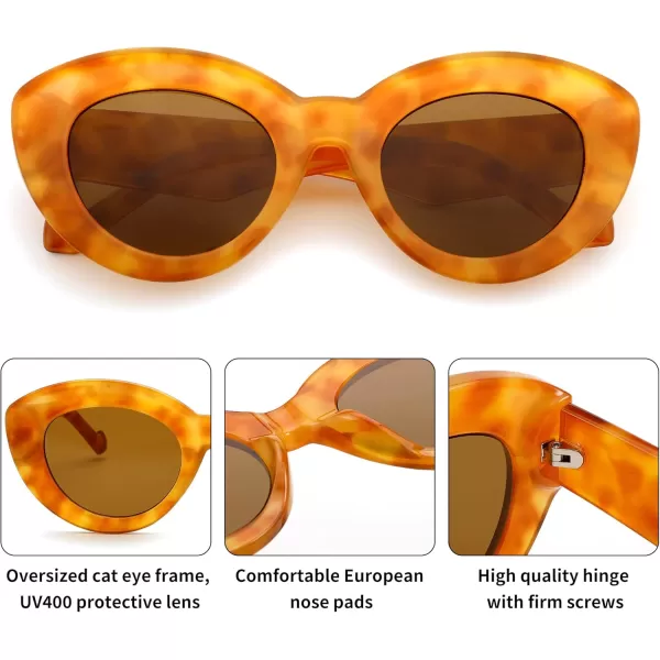FEISEDY Oversized Cat Eye Sunglasses for Women Retro Thick Frame Oval Cateye Shades UV400 Sunnies B9068Orange Leopard