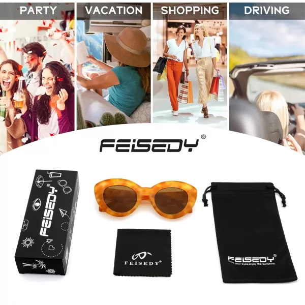 FEISEDY Oversized Cat Eye Sunglasses for Women Retro Thick Frame Oval Cateye Shades UV400 Sunnies B9068Orange Leopard