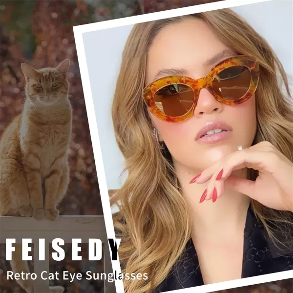 FEISEDY Oversized Cat Eye Sunglasses for Women Retro Thick Frame Oval Cateye Shades UV400 Sunnies B9068Orange Leopard