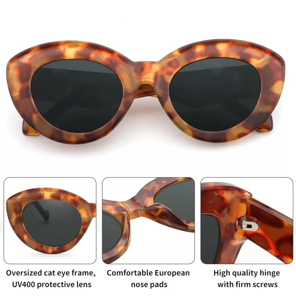 FEISEDY Oversized Cat Eye Sunglasses for Women Retro Thick Frame Oval Cateye Shades UV400 Sunnies B9068Tortoise