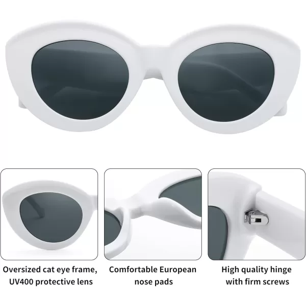 FEISEDY Oversized Cat Eye Sunglasses for Women Retro Thick Frame Oval Cateye Shades UV400 Sunnies B9068White