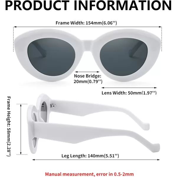 FEISEDY Oversized Cat Eye Sunglasses for Women Retro Thick Frame Oval Cateye Shades UV400 Sunnies B9068White