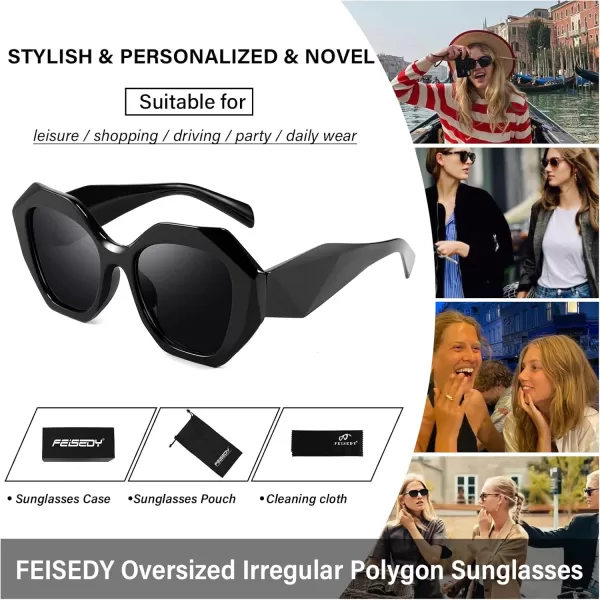 FEISEDY Oversized Cateye Sunglasses Women Men Vintage Trendy Cat Eye Shades B2817001 Black FrameGray Lens