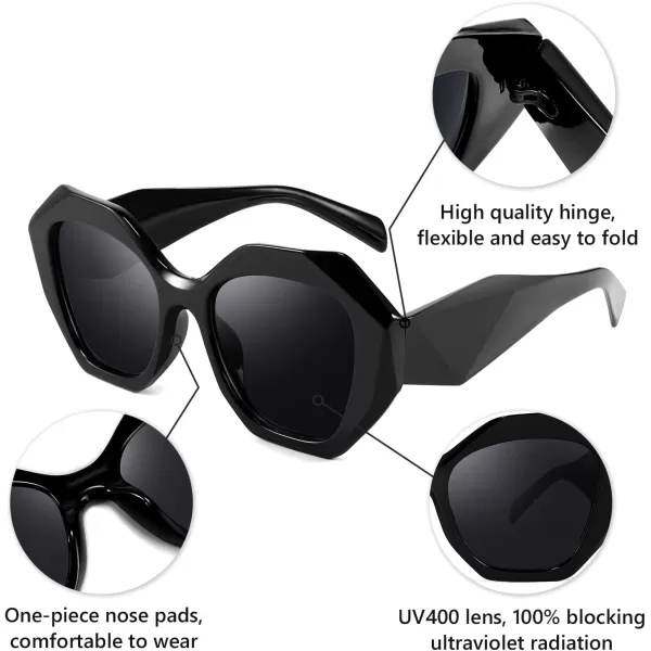 FEISEDY Oversized Cateye Sunglasses Women Men Vintage Trendy Cat Eye Shades B2817001 Black FrameGray Lens