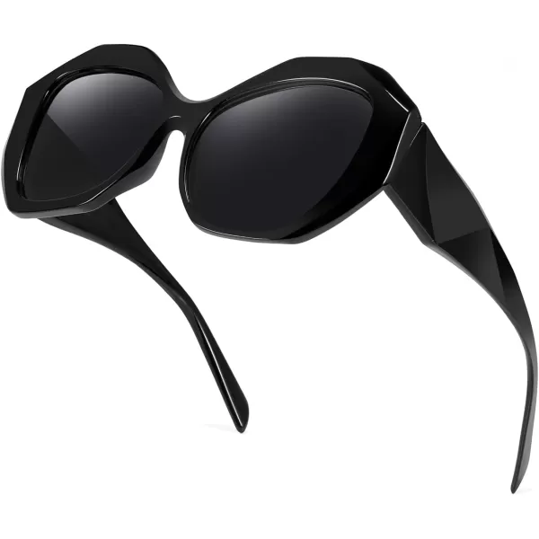 FEISEDY Oversized Cateye Sunglasses Women Men Vintage Trendy Cat Eye Shades B2817001 Black FrameGray Lens