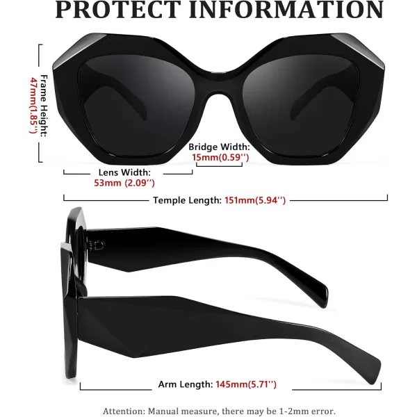 FEISEDY Oversized Cateye Sunglasses Women Men Vintage Trendy Cat Eye Shades B2817001 Black FrameGray Lens