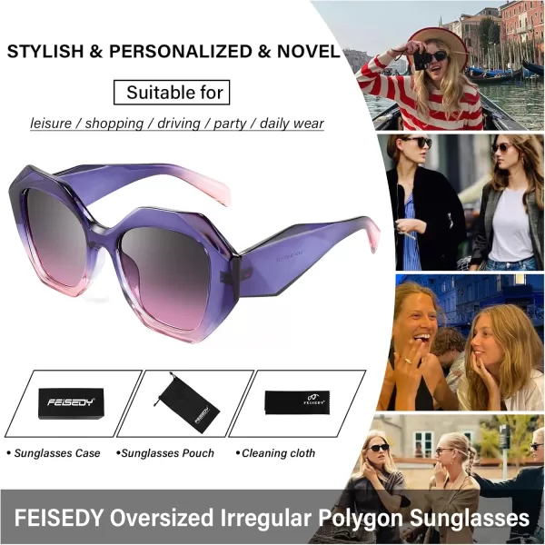 FEISEDY Oversized Cateye Sunglasses Women Men Vintage Trendy Cat Eye Shades B2817002 Purple Pink Frame Gray Pink Lens