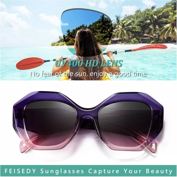 FEISEDY Oversized Cateye Sunglasses Women Men Vintage Trendy Cat Eye Shades B2817002 Purple Pink Frame Gray Pink Lens