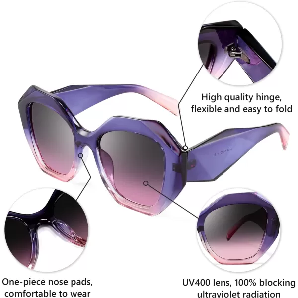FEISEDY Oversized Cateye Sunglasses Women Men Vintage Trendy Cat Eye Shades B2817002 Purple Pink Frame Gray Pink Lens