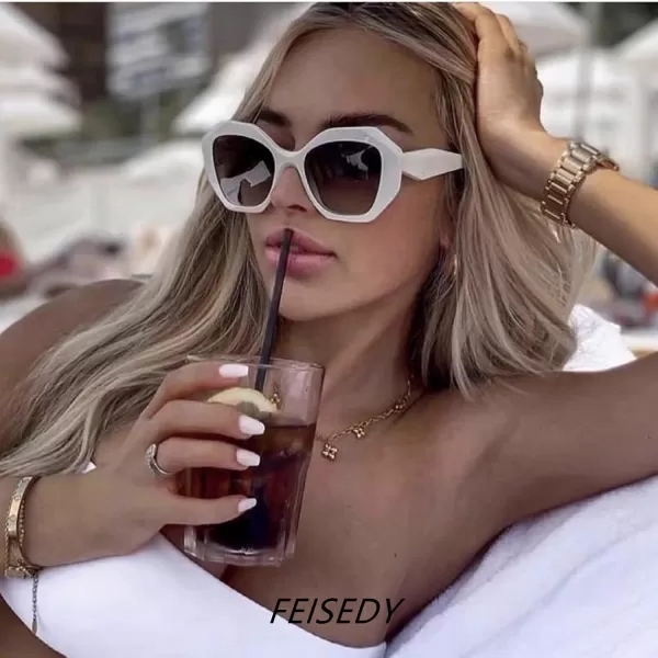 FEISEDY Oversized Cateye Sunglasses Women Men Vintage Trendy Cat Eye Shades B2817004 White FrameGray Gradient Lens