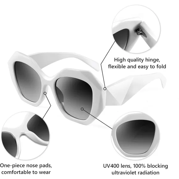 FEISEDY Oversized Cateye Sunglasses Women Men Vintage Trendy Cat Eye Shades B2817004 White FrameGray Gradient Lens