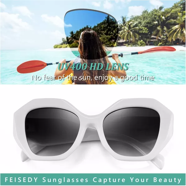FEISEDY Oversized Cateye Sunglasses Women Men Vintage Trendy Cat Eye Shades B2817004 White FrameGray Gradient Lens