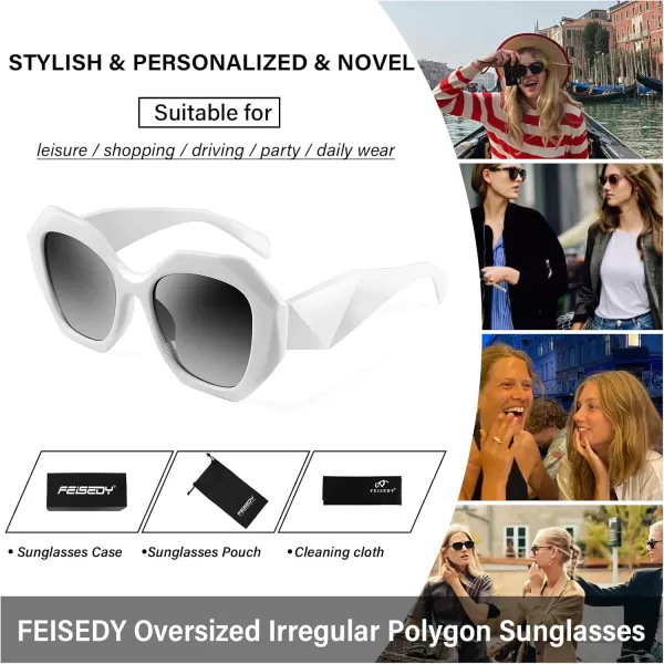 FEISEDY Oversized Cateye Sunglasses Women Men Vintage Trendy Cat Eye Shades B2817004 White FrameGray Gradient Lens