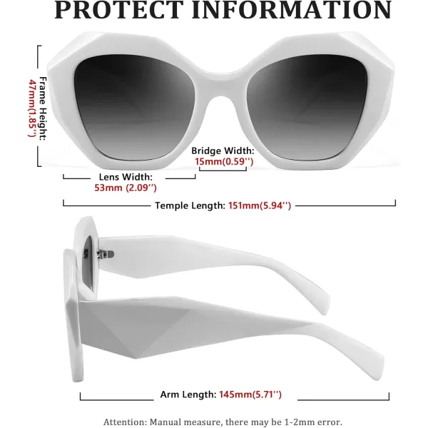 FEISEDY Oversized Cateye Sunglasses Women Men Vintage Trendy Cat Eye Shades B2817004 White FrameGray Gradient Lens