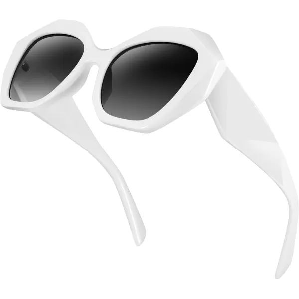 FEISEDY Oversized Cateye Sunglasses Women Men Vintage Trendy Cat Eye Shades B2817004 White FrameGray Gradient Lens