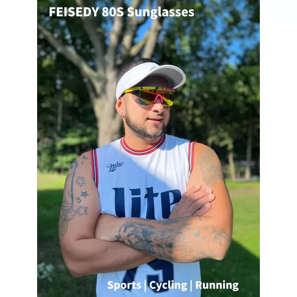 FEISEDY Oversized Mirror Shield Sport 80s Sunglasses Ski Goggles Flat Top One Piece Futuristic Visor Women Men B2522002 Yellow Frame Yellow Mirrored Lens