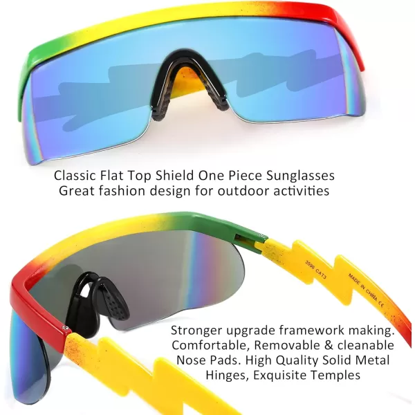 FEISEDY Oversized Mirror Shield Sport 80s Sunglasses Ski Goggles Flat Top One Piece Futuristic Visor Women Men B2522C01 Rainbow