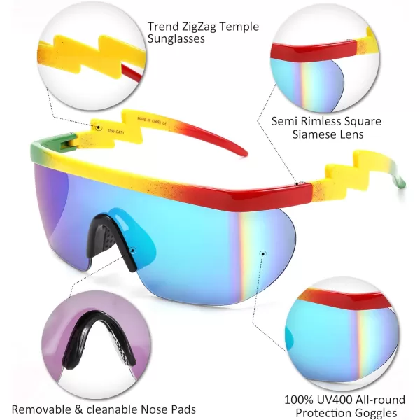 FEISEDY Oversized Mirror Shield Sport 80s Sunglasses Ski Goggles Flat Top One Piece Futuristic Visor Women Men B2522C01 Rainbow