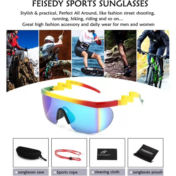 FEISEDY Oversized Mirror Shield Sport 80s Sunglasses Ski Goggles Flat Top One Piece Futuristic Visor Women Men B2522C01 Rainbow
