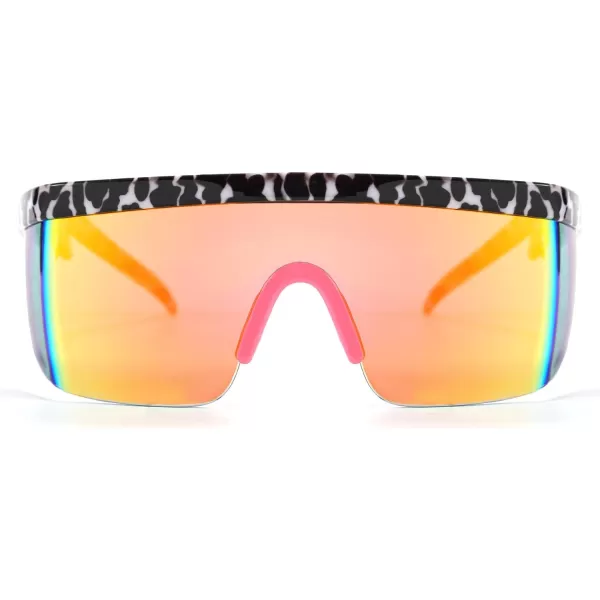 FEISEDY Oversized Mirror Shield Sport 80s Sunglasses Ski Goggles Flat Top One Piece Futuristic Visor Women Men B2522C02 Leopard