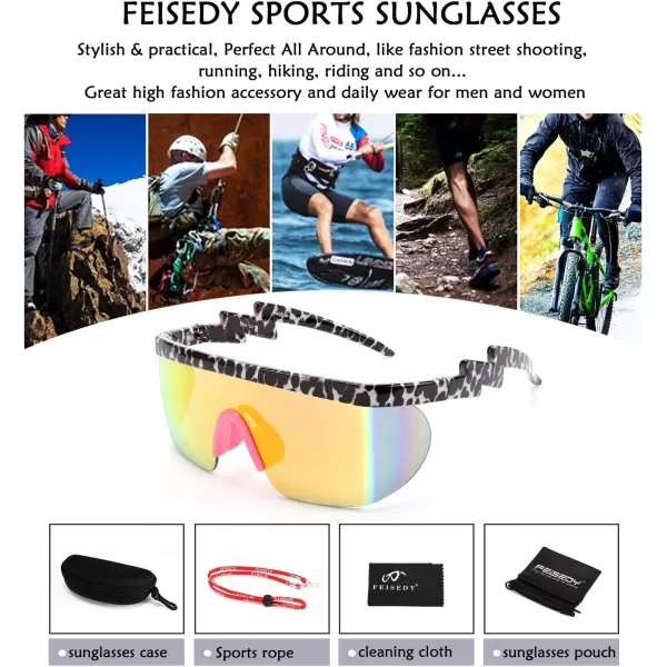 FEISEDY Oversized Mirror Shield Sport 80s Sunglasses Ski Goggles Flat Top One Piece Futuristic Visor Women Men B2522C02 Leopard