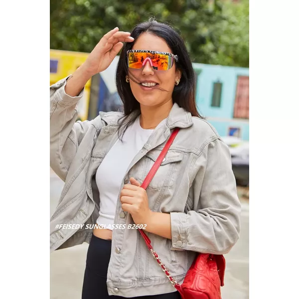 FEISEDY Oversized Mirror Shield Sport 80s Sunglasses Ski Goggles Flat Top One Piece Futuristic Visor Women Men B2522C02 Leopard