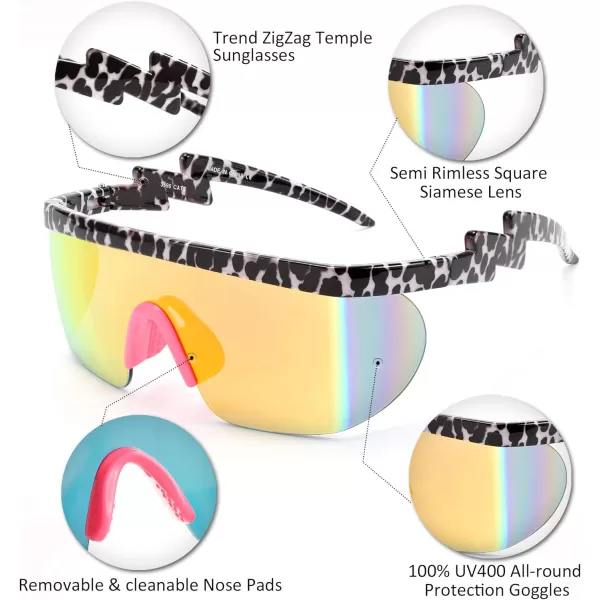 FEISEDY Oversized Mirror Shield Sport 80s Sunglasses Ski Goggles Flat Top One Piece Futuristic Visor Women Men B2522C02 Leopard