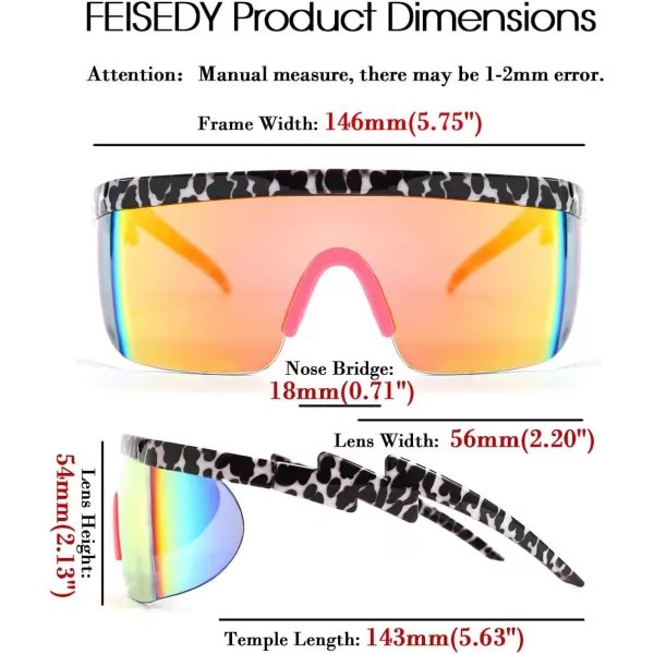 FEISEDY Oversized Mirror Shield Sport 80s Sunglasses Ski Goggles Flat Top One Piece Futuristic Visor Women Men B2522C02 Leopard