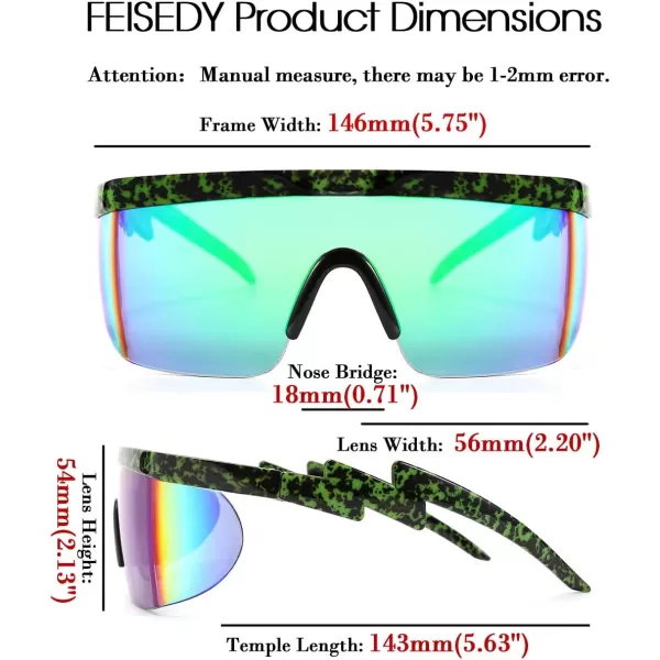 FEISEDY Oversized Mirror Shield Sport 80s Sunglasses Ski Goggles Flat Top One Piece Futuristic Visor Women Men B2522C03 Camouflage