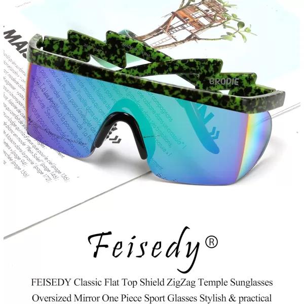FEISEDY Oversized Mirror Shield Sport 80s Sunglasses Ski Goggles Flat Top One Piece Futuristic Visor Women Men B2522C03 Camouflage